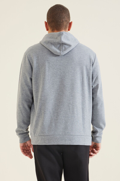 Tommylife Wholesale Gray Melange Hooded Men's Sweatshirt - 88133 - Thumbnail