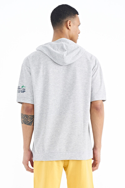 Tommylife Wholesale Gray Melange Hooded Oversize Men's T-shirt - 88194 - Thumbnail