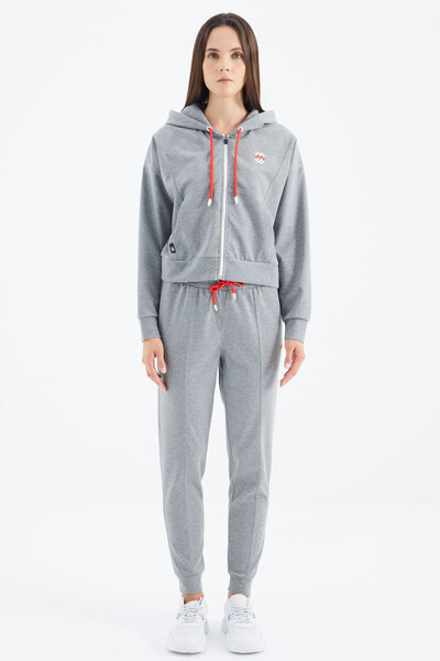 Tommylife Wholesale Gray Melange Hooded Oversize Women's Tracksuit Set - 95322 - Thumbnail