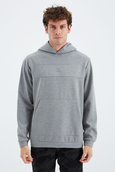 Tommylife Wholesale Gray Melange Hooded Relaxed Fit Men's Sweatshirt - 88277 - Thumbnail