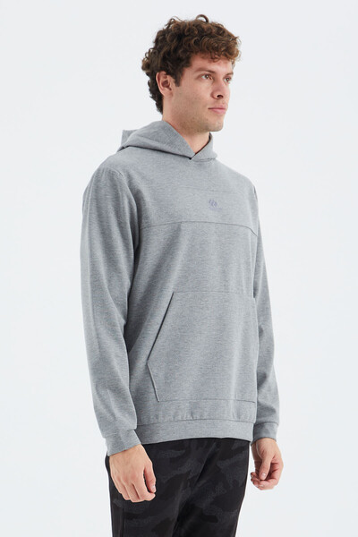 Tommylife Wholesale Gray Melange Hooded Relaxed Fit Men's Sweatshirt - 88277 - Thumbnail