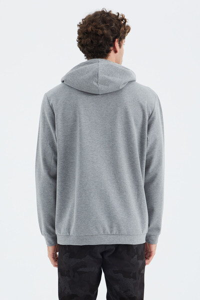 Tommylife Wholesale Gray Melange Hooded Relaxed Fit Men's Sweatshirt - 88277 - Thumbnail