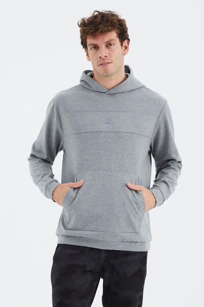 Tommylife Wholesale Gray Melange Hooded Relaxed Fit Men's Sweatshirt - 88277 - Thumbnail