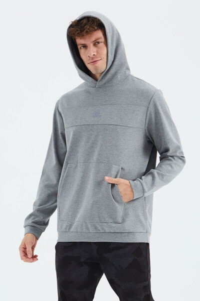 Tommylife Wholesale Gray Melange Hooded Relaxed Fit Men's Sweatshirt - 88277 - Thumbnail