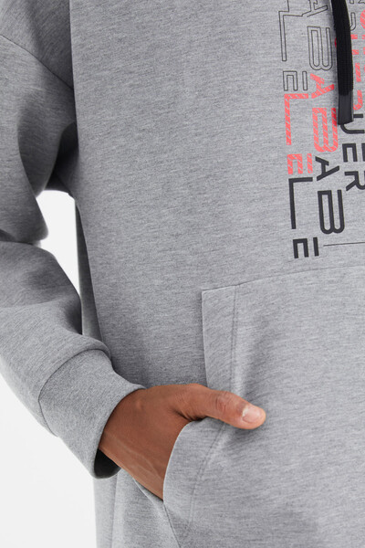 Tommylife Wholesale Gray Melange Hooded Relaxed Fit Men's Sweatshirt - 88285 - Thumbnail