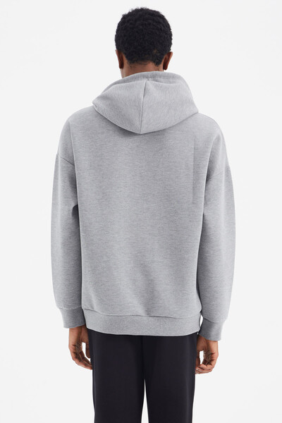 Tommylife Wholesale Gray Melange Hooded Relaxed Fit Men's Sweatshirt - 88285 - Thumbnail