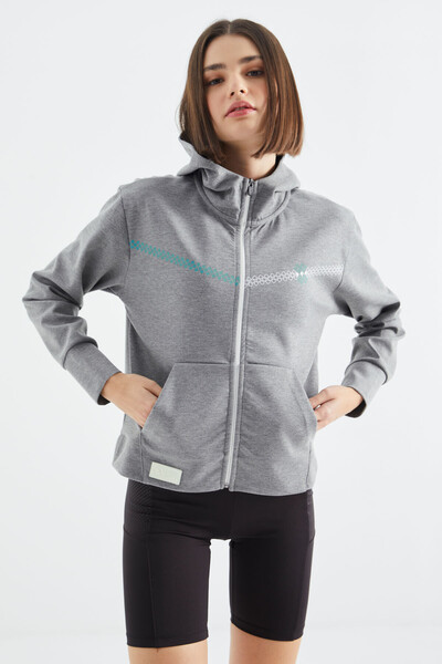 Tommylife Wholesale Gray Melange Hooded Women's Sweatshirt - 97277 - Thumbnail