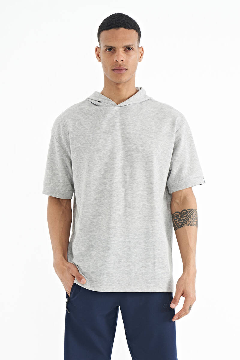 TOMMYLIFE - Tommylife Wholesale Gray Melange Hoodie Oversize Men's T-shirt - 88179
