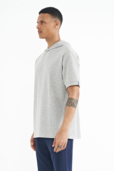 Tommylife Wholesale Gray Melange Hoodie Oversize Men's T-shirt - 88179 - Thumbnail