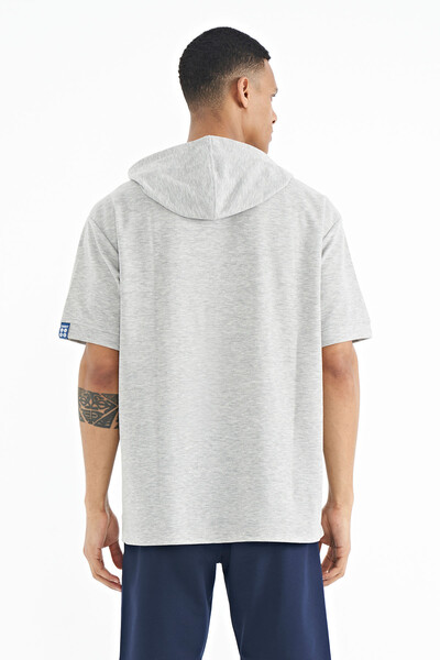 Tommylife Wholesale Gray Melange Hoodie Oversize Men's T-shirt - 88179 - Thumbnail