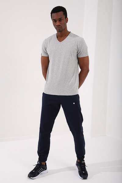 Tommylife Wholesale V Neck Standard Fit Basic Men's T-Shirt 87912 Gray Melange - Thumbnail