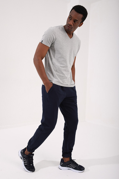 Tommylife Wholesale V Neck Standard Fit Basic Men's T-Shirt 87912 Gray Melange - Thumbnail