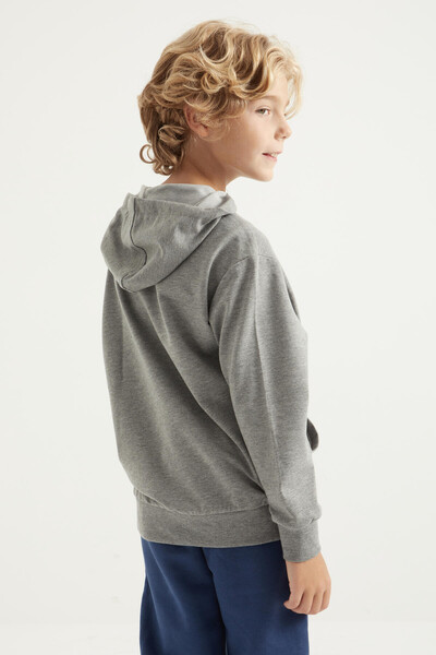 Tommylife Wholesale Gray Melange Kangaroo Pocket Hoodie Standard Fit Boys' Sweatshirt - 11002 - Thumbnail