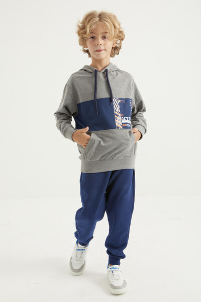 Tommylife Wholesale Gray Melange Kangaroo Pocket Hoodie Standard Fit Boys' Sweatshirt - 11010 - Thumbnail