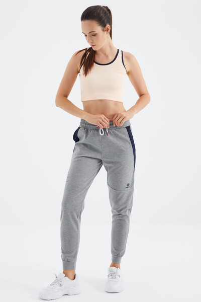 Tommylife Wholesale Gray Melange Laced Comfy Women's Sweatpants - 94645 - Thumbnail