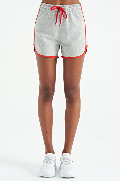 Tommylife Wholesale Gray Melange Laced Standard Fit Women's Shorts - 02158 - Thumbnail