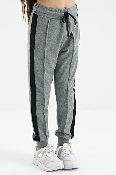 Tommylife Wholesale Gray Melange Pocket Detailed Jogger Girls Sweatpants - 75122 - Thumbnail