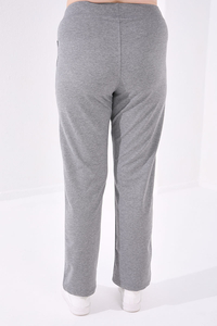 Tommylife Wholesale Gray Melange Pocketed Comfy Straight Leg Women's Big Size Sweatpants - 94014 - Thumbnail