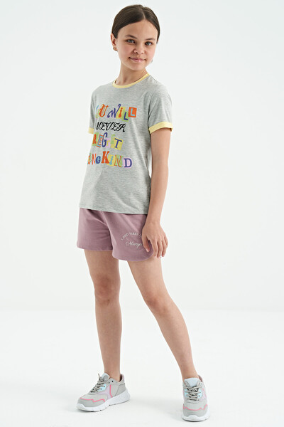Tommylife Wholesale Gray Melange Round Neck Comfy Girls T-Shirt - 75109 - Thumbnail