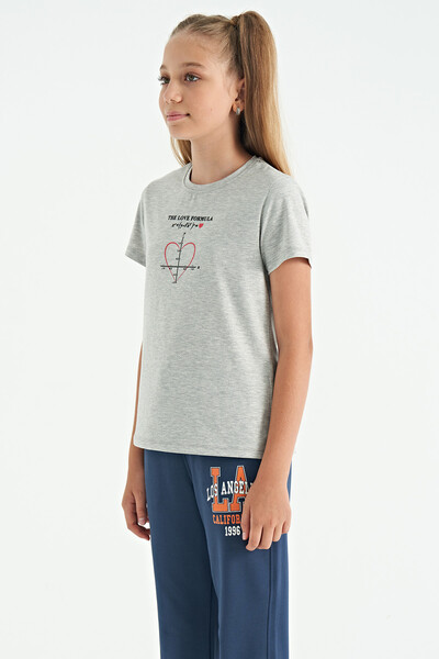 Tommylife Wholesale Gray Melange Round Neck Comfy Girls T-Shirt - 75129 - Thumbnail
