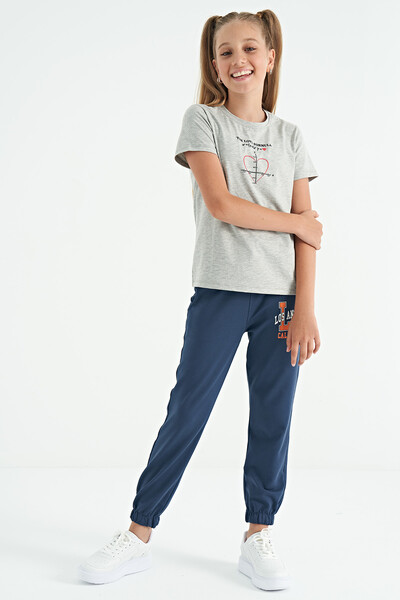 Tommylife Wholesale Gray Melange Round Neck Comfy Girls T-Shirt - 75129 - Thumbnail