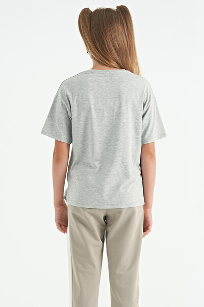 Tommylife Wholesale Gray Melange Round Neck Oversize Short Sleeve Girls T-Shirt - 75116 - Thumbnail