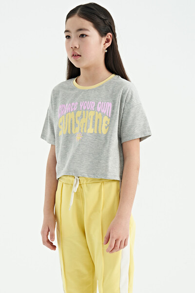 Tommylife Wholesale Gray Melange Round Neck Oversize Short Sleevelu Girls T-Shirt - 75111 - Thumbnail