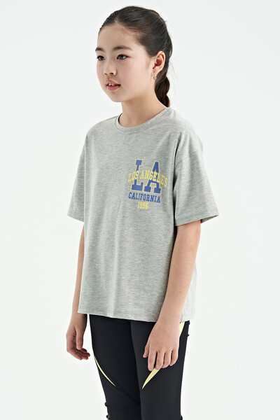 Tommylife Wholesale Gray Melange Round Neck Oversize Short Sleevelu Girls T-Shirt - 75127 - Thumbnail