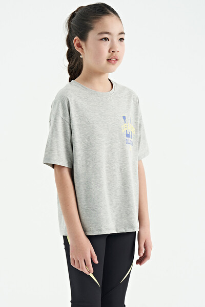 Tommylife Wholesale Gray Melange Round Neck Oversize Short Sleevelu Girls T-Shirt - 75127 - Thumbnail