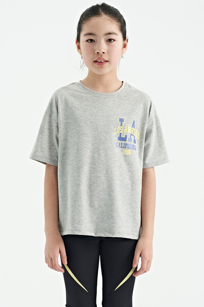 Tommylife Wholesale Gray Melange Round Neck Oversize Short Sleevelu Girls T-Shirt - 75127 - Thumbnail