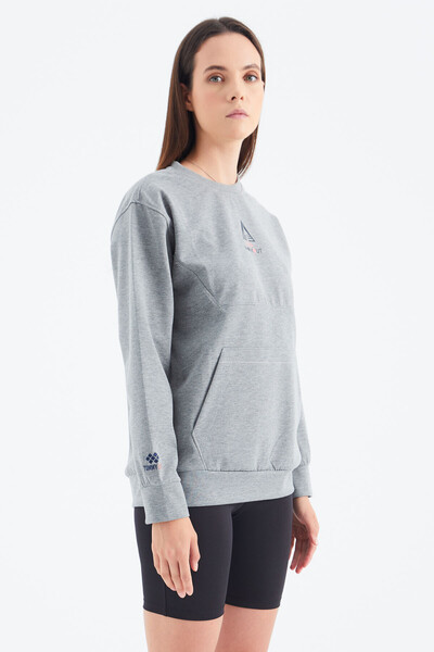 Tommylife Wholesale Gray Melange Round Neck Oversize Women's Sweatshirt - 97276 - Thumbnail