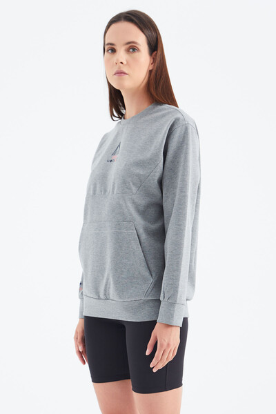 Tommylife Wholesale Gray Melange Round Neck Oversize Women's Sweatshirt - 97276 - Thumbnail