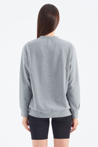 Tommylife Wholesale Gray Melange Round Neck Oversize Women's Sweatshirt - 97276 - Thumbnail