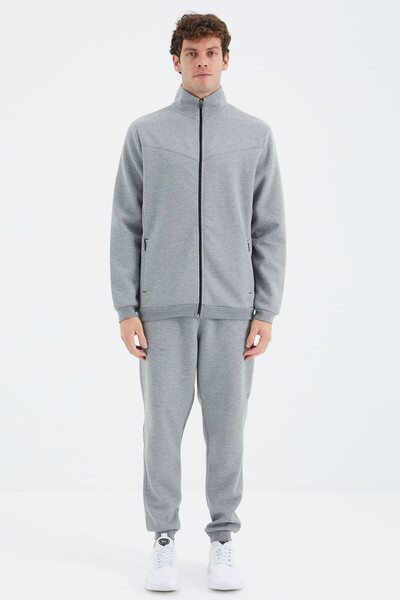 Tommylife Wholesale Gray Melange Stand Collar Comfy Men's Tracksuit Set - 85220 - Thumbnail