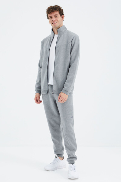 Tommylife Wholesale Gray Melange Stand Collar Comfy Men's Tracksuit Set - 85220 - Thumbnail