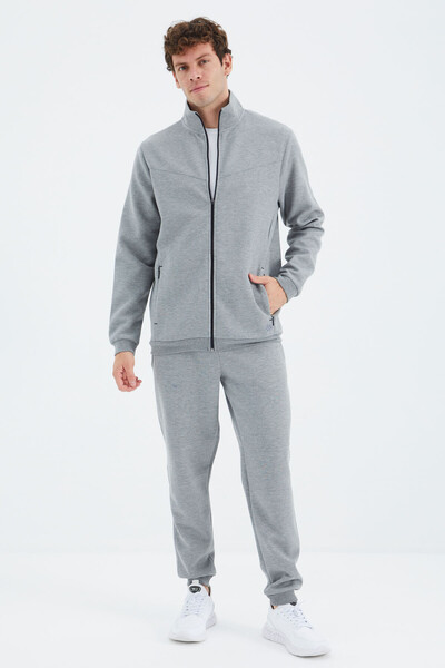 Tommylife Wholesale Gray Melange Stand Collar Comfy Men's Tracksuit Set - 85220 - Thumbnail