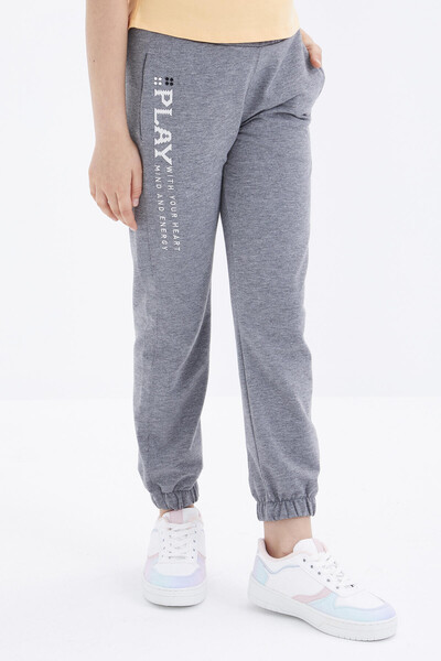 Tommylife Wholesale Gray Melange Standard Fit Girl's Sweatpants - 75051 - Thumbnail