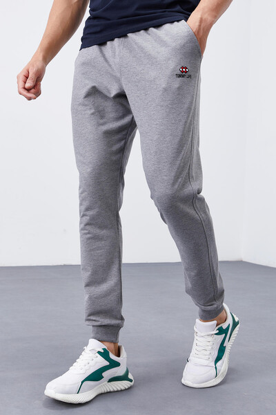 Tommylife Wholesale Gray Melange With Classic Pockets Standard Mold Cuffed Men's Sweatpant - 84652 - Thumbnail