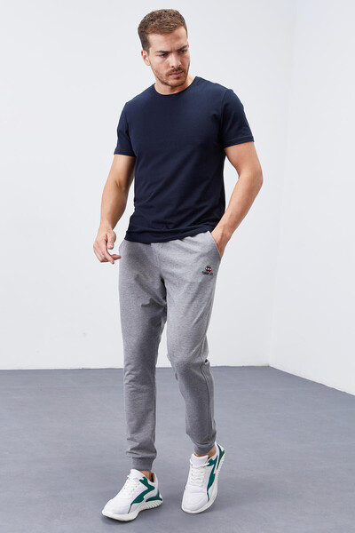 Tommylife Wholesale Gray Melange With Classic Pockets Standard Mold Cuffed Men's Sweatpant - 84652 - Thumbnail