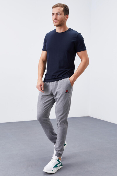 Tommylife Wholesale Gray Melange With Classic Pockets Standard Mold Cuffed Men's Sweatpant - 84652 - Thumbnail