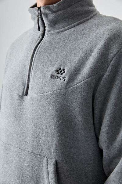 Tommylife Wholesale Gray Melange With Half Zipper Neckband Elastic Hem Men's Fleece Set - 85159 - Thumbnail