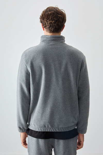 Tommylife Wholesale Gray Melange With Half Zipper Neckband Elastic Hem Men's Fleece Set - 85159 - Thumbnail