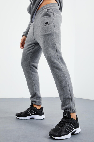 Tommylife Wholesale Gray Melange With Half Zipper Neckband Elastic Hem Men's Fleece Set - 85159 - Thumbnail