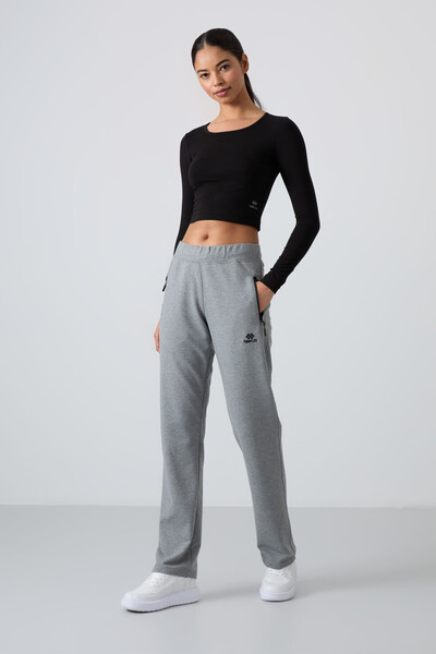 Tommylife Wholesale Gray Melange With Zipper Pocket Comfy Classic Hem Women's Sweatpants - 94195 - Thumbnail