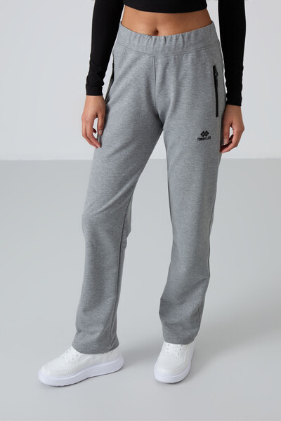 Tommylife Wholesale Gray Melange With Zipper Pocket Comfy Classic Hem Women's Sweatpants - 94195 - Thumbnail