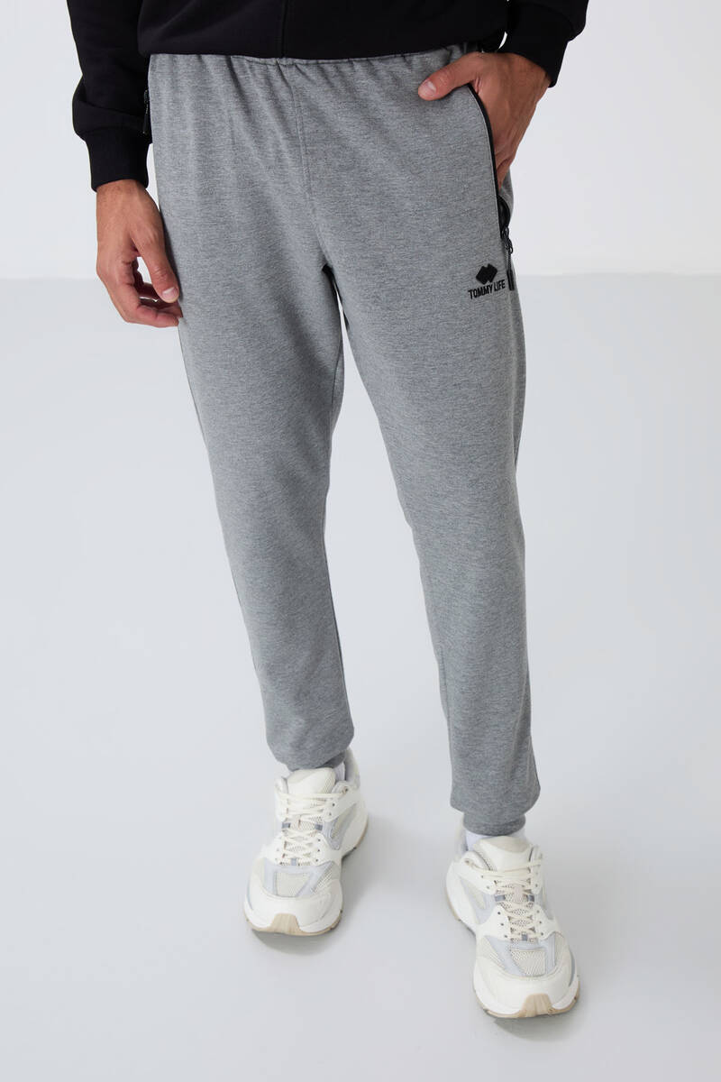 TOMMYLIFE - Tommylife Wholesale Gray Melange With Zipper Pockets Standard Mold Jogger Men's Sweatpant - 84651