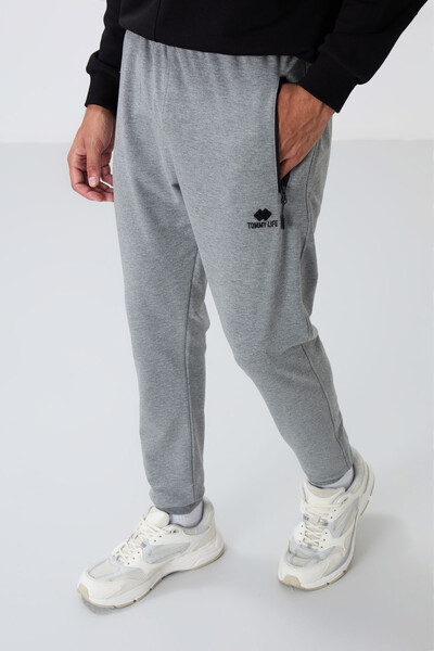 Tommylife Wholesale Gray Melange With Zipper Pockets Standard Mold Jogger Men's Sweatpant - 84651 - Thumbnail