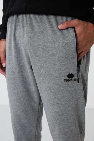 Tommylife Wholesale Gray Melange With Zipper Pockets Standard Mold Jogger Men's Sweatpant - 84651 - Thumbnail