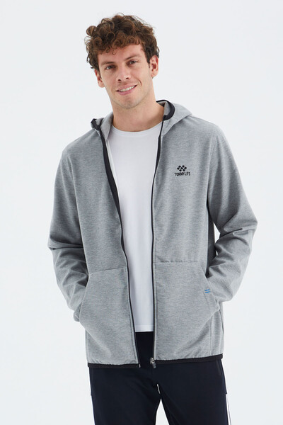 Tommylife Wholesale Gray Melange Zippered Hooded Relaxed Fit Men's Sweatshirt - 88271 - Thumbnail