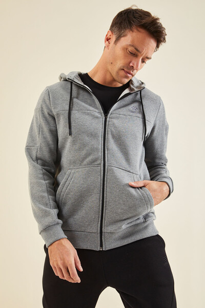 Tommylife Wholesale Gray Melange Zippered Men's Sweatshirt - 88303 - Thumbnail